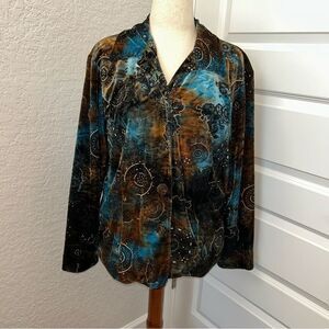 Vintage Chico’s Velour Ombre Print Metallic Button Front Jacket Coat Chicos